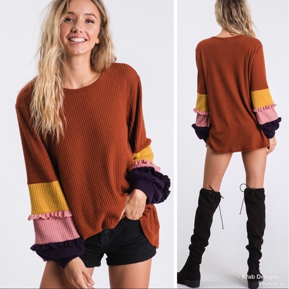 CY Fashion Tops - Ruffle Bishop Sleeve Oversized Top 🎖Host Pick🎖